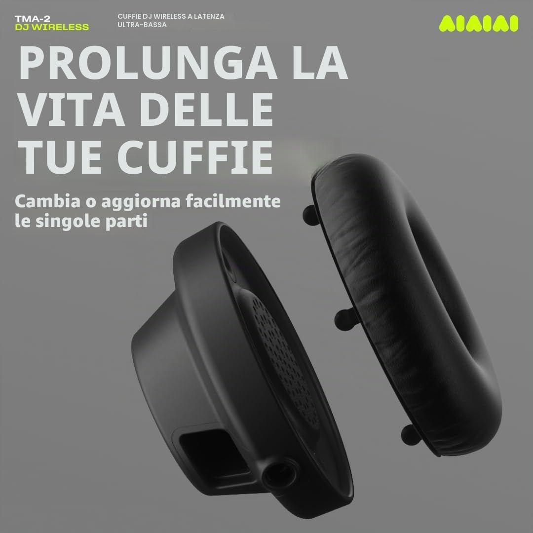 AIAIAI TMA-2 DJ Wireless - Cuffie DJ wireless professionali con audio a latenza ultra ridotta, oltre 20 ore di autonomia, design leggero e resistente, cuscinetti ad alto isolamento