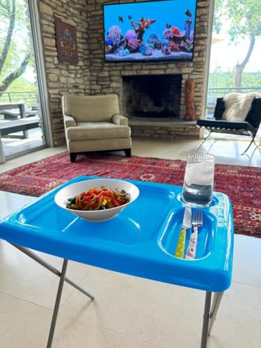 Image of Folding TV Tray Table, Portable, Sturdy, Bright Blue (Set of 2)