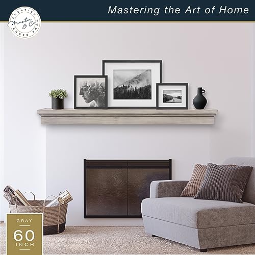 Image of MCS 60-Inch Mantel, Master & Co Gray Woodgrain Finish Solid Wood Floating Fireplace Mantel, Long Floating Shelf for Livingroom with Wood Cleat Hanging System, Photo and Home Decor Display Shelf