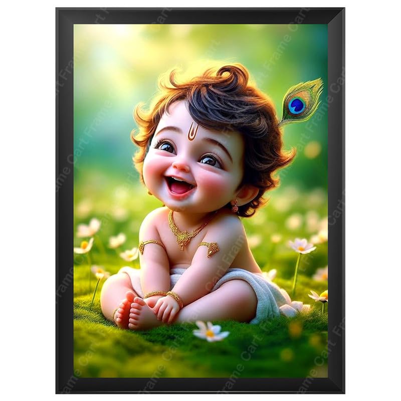 Baby Krishna Photo Frame | Shri Bal Gopal Painting for Pregnant Women | Kanha Ji Poster | Laddu Lord Makhan Chor | Walls Home Bedroom Living Room Decoration Gift. (Design 3, 4x6 Inches)-image-9