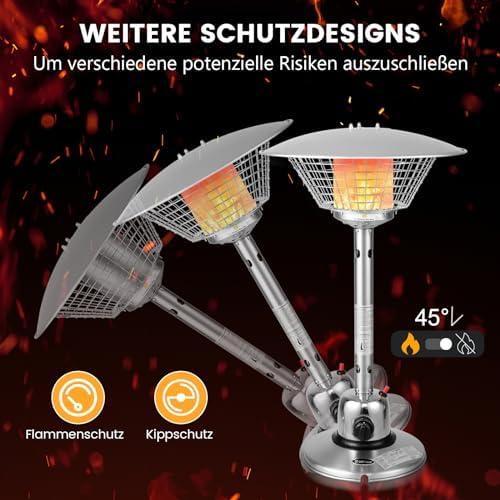 Bild 3 - COSTWAY Terrassenheizer für Tischplatte, Gas-Heizstrahler, Tragbarer Tischheizer mit 4000 W Heizleistung, Umkipp- & Überhitzungsschutz, Heizpilz mit beschwertem Sockel für Garten, Terrasse