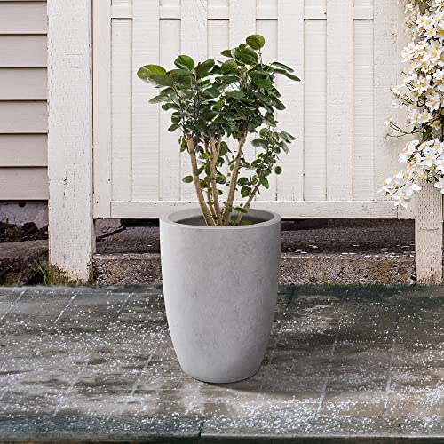 Kante 18.1" H Round Concrete Modern Tall Planters For Outdoor Indoor, Decorative Plant Pots With Drainage Hole & Rubber Plug For Home & Garden Natural Concrete #TOP3