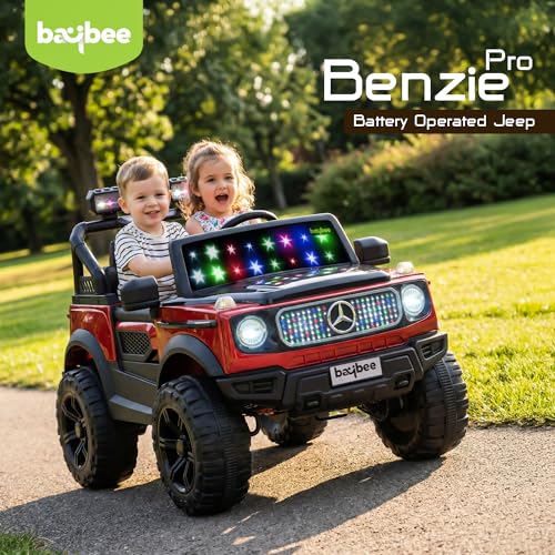 Image of Baybee Benzie Pro Battery Operated Jeep for Kids | Baby Ride on Electric Car with Parental Control, RGB Lights & Music | Rechargeable Big Battery Car for Kids 2 to 6 Years (Metallic Red)