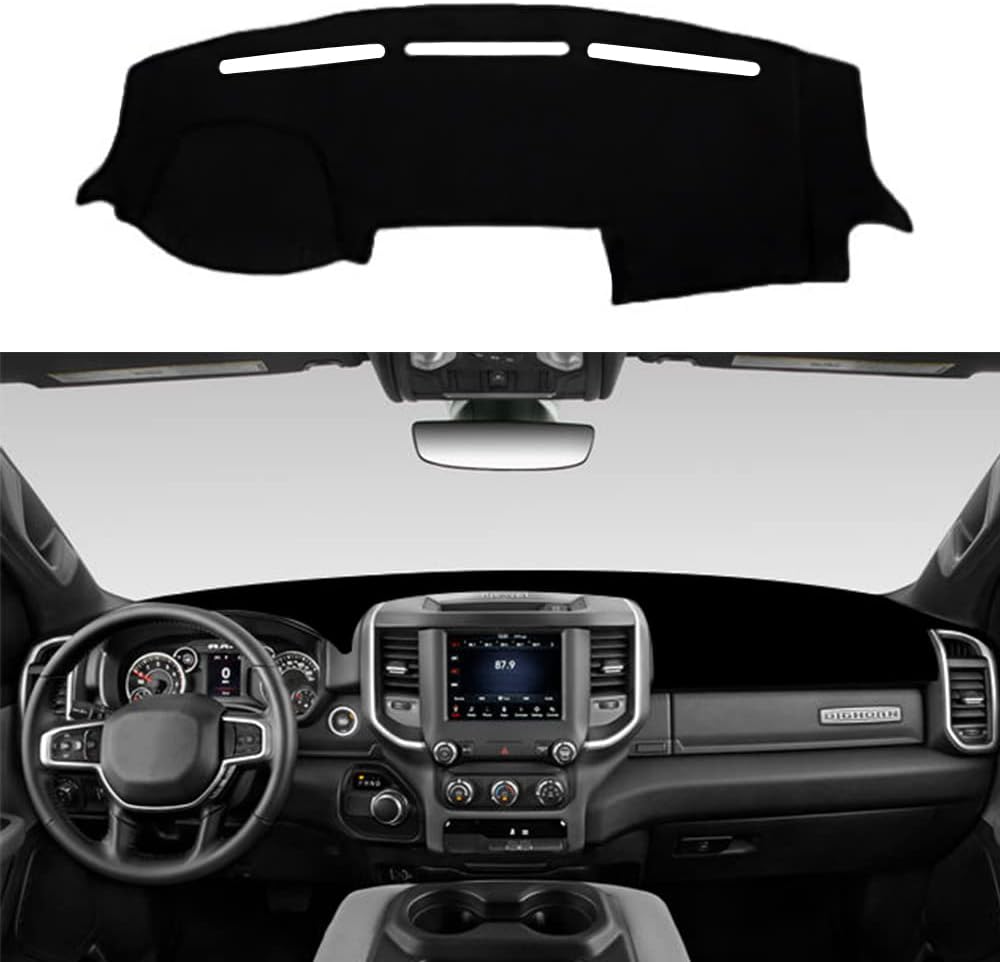 Dashboard Cover Dash Cover Mat Pad Carpet Custom Fit for Dodge Ram 1500 2500 3500 2019 2020 2021 2022 2023 2024 2025 2026 Accessories Anti-Skid Center Console Protector Cover Mat(Black Edge)