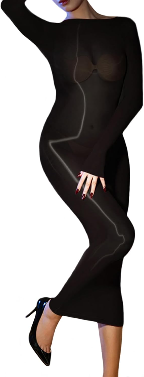 Women's Oil Shiny Bodystocking Sheer Full Body Stocking Lingerie Dress Women Long Sleeves Seamless Oil Shiny Dress Stockings
