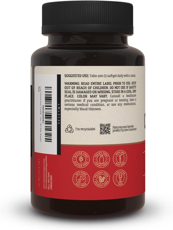 Evorina Live Conscious CoQWell - CoQ10 Heart, Brain, and Vascular Health Support, Coenzyme Q10 Ubiquinone - 60 Softgels - 60 Day Supply | High Strength Herbal Supplement | Clean Label Ayurvedic Wellness-image-34