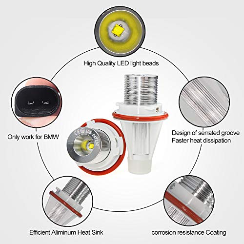 Ourbest Led Angel Eyes Light Bulbs, Led Halo Ring Bulbs 10W With Canbus Error Free Ce Mark Fit For B-M_W. E39 E53 E61 E60(2Pcs, White) #TOP3