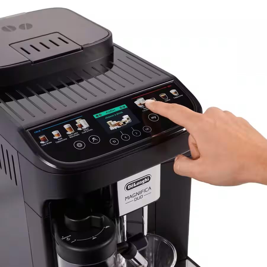 De'Longhi Magnifica Duo ECAM330.80.BXB Macchina per espresso automatica, 20 tipi di bevande calde e fredde, 2 caraffe per latte con tecnologia Latte Crema (Hot & Cool), macinino in acciaio inox, 1450