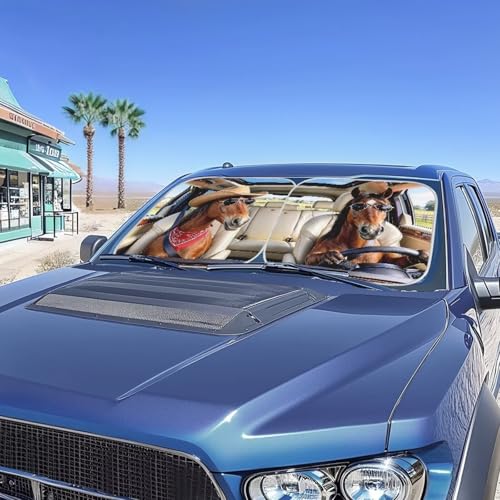 Image of Funny Horse Car Sun Shade for Front Window Foldable Automotive Front Window Sunshade Protector 2-Piece Car Sunshades Easy to Install Universal Car Accessories Decoration