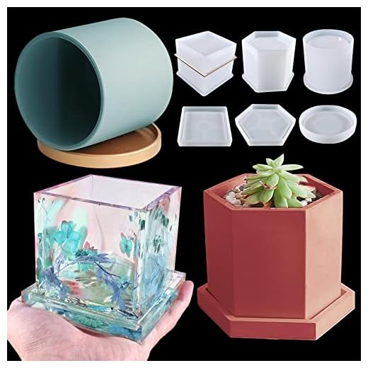 3 Sets Large Silicone Plant Molds, Container Coaster Resin Concrete Mold, Cylinder Cube Hexagon Silicone Mold for Candle Vessel Succulent Planter Pot Pen Holder Jar, Handmade Crafts Supplies