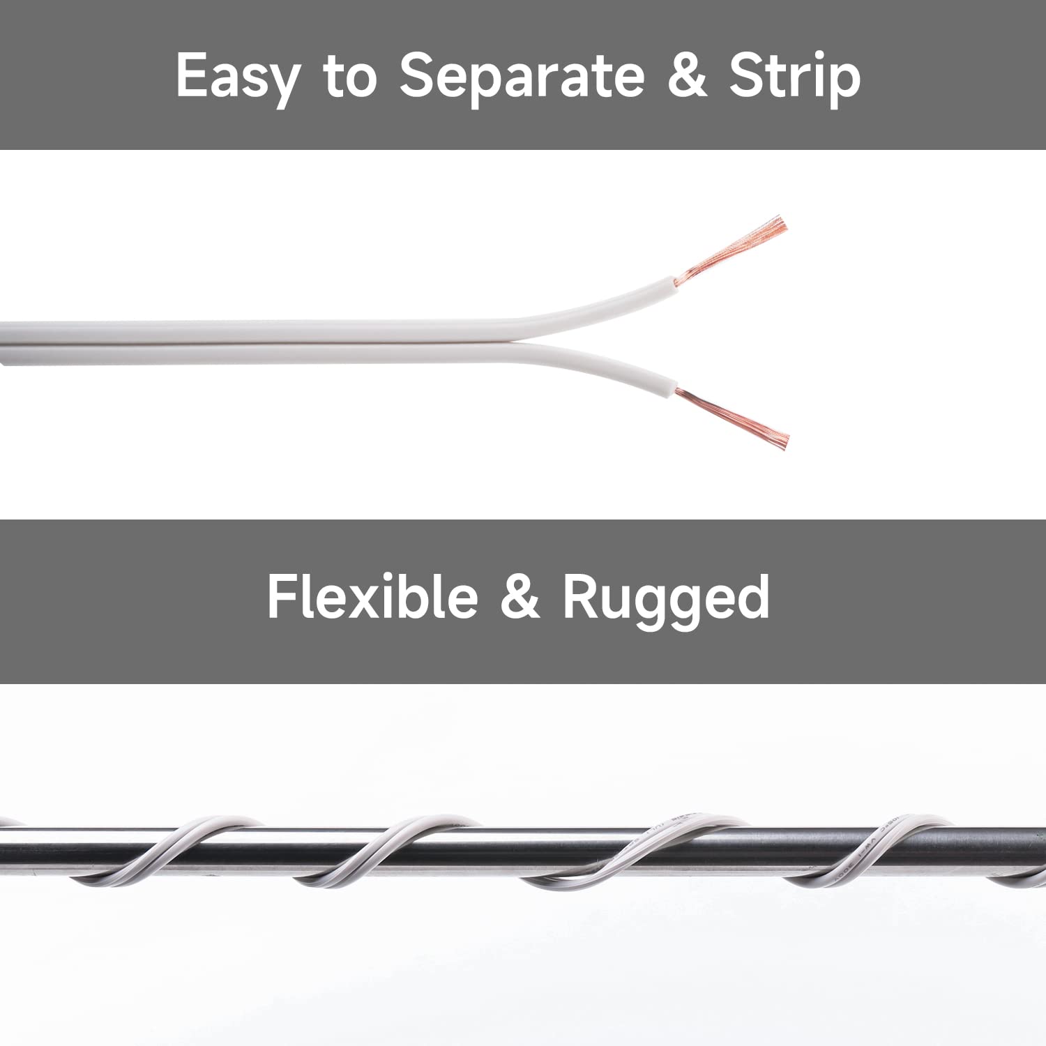 SPT-2W Electrical Wire 18/2 Zip Cord with 20 Plugs, Copper Stranded 18 Gauge 2 Conductor Extension Wire Flexible Outdoor LED Landscape Lighting Lamp Wire, White 250FT