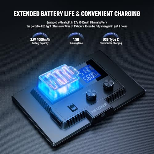 Image of NEEWER Basics 9 inch LED Video Light Panel, 3200-5600K Edge Lit Dimmable Camera Soft Key Lighting, CRI95+ 800Lux 4000mAh Rechargeable for Video Recording Streaming Selfie Vlog Studio Photography, NL-120B