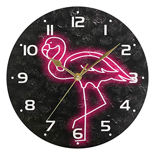 Zzkko Neon Flamingo Wall Clock Quartz Analog Quiet, 9.5 Inch Round Desk Clock Battery Operated Easy To Read Decorative For Kitchen Bedroom Bathroom Living Room Classroom #TOP4