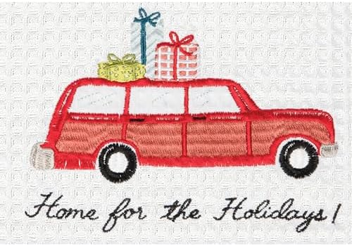 27" x 18" Home for Holidays Sentiment with Red Station Wagon Car Towel image 4