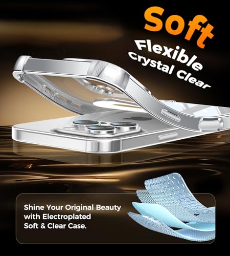 Image of Soft Case for iPhone 16 Pro with 360 Rotating Magnetic Stand, Compatible with Mag-Safe, 4X MIL-Drop Protection, Lightweight Glossy Anti-Yellowing Clear Back Phone Cover for iPhone 16 Pro, Silver