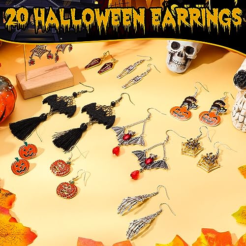 Sasylvia 20 Pairs Halloween Earrings for Women Halloween Toys Cute Drop Dangle Earring Skull Pumpkin Spider Skeleton Web Cat Ghost Vampire Bat Studs Fall Gothic for Girl Cosplay3