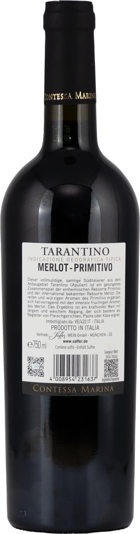 Merlot-Primitivo Tarantino IGT "Contessa Marina" Apulien Rotwein halbtrocken (6 x 0.75l)