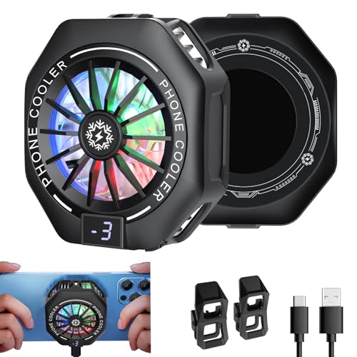 Image of Amsdifio Phone Cooler for Gaming, 15W Magnetic Mobile Cooler, Gaming Cooling Fan with 3 Level Model Dislay, RGB Light, Semiconductor & 7-Blade Fan, Phone Cooling Pad for IOS & Android Phones
