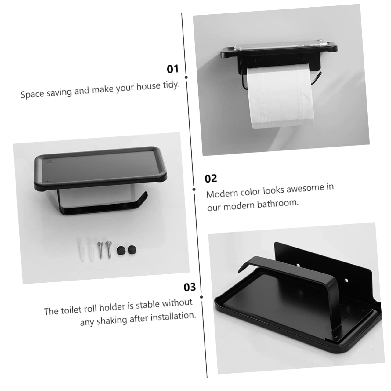 POPETPOP 2 Piezas Portarrollos Sin Perforaciones Soporte De Papel Higiénico Soportes De Papel Higiénico Bandeja De Almacenamiento Sujetador De Papel Suministros De Baño Titular Negro