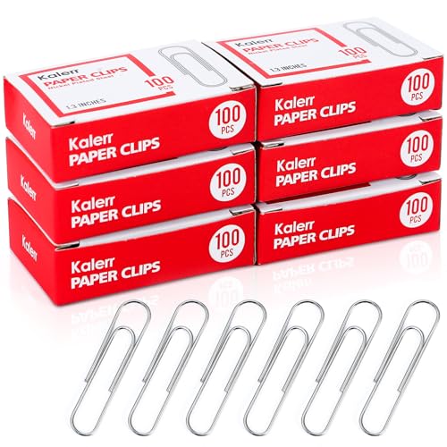 Kalerr Paper Clips, 600 Pcs Paperclips (6 Boxes of 100 Each), Premium Paper Clip, 1-2/7' Silver Paper Clips Medium (1.3 Inches), Rustproof Metal Paper Clip for Office, School, Home