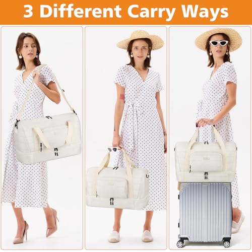 Image of Travel Weekender Bag for Women, 21 inch Overnight Bag with Shoe Compartment 50L Large Travel Duffel Bag Carry On Tote for Weekend, Overnight, Business Trips, Water Resistant, Light Khaki, Large, Travel