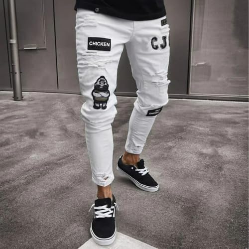 Jeans Pants Trouser Denim Ripped Street Trendy Elastic Washed Tight Personality Mid Waist Small Leg for Men3