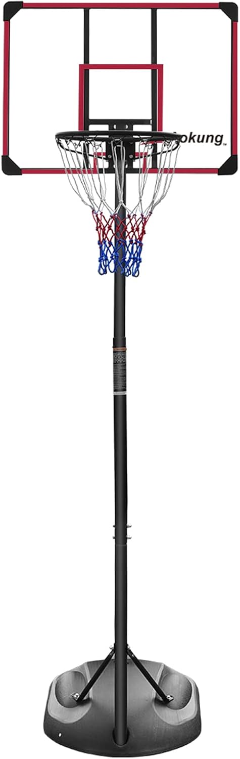 aokung Teenagers Youth Height Adjustable 5.4 to 7ft Basketball Hoop 28 Inch Backboard Portable Basketball Goal System with Stable Base and Wheels, use for Indoor Outdoor 32in Backboard