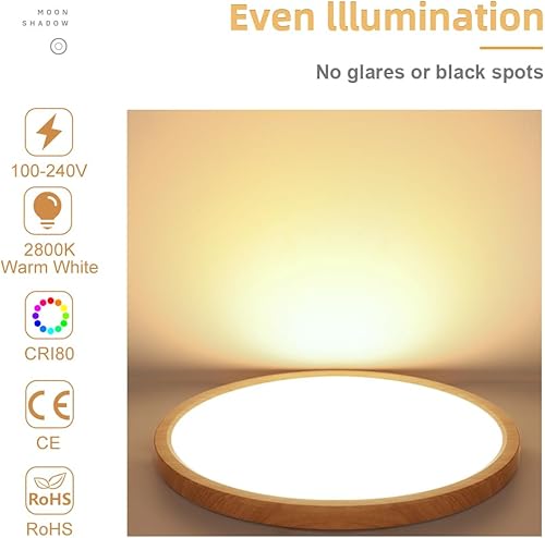 Vista 9 de Lámpara de techo LED de 12 pulgadas, montaje empotrado, alfombrilla de ABS, 6000 K blanco frío, 24 W, lámpara de techo redonda plana moderna de 3200