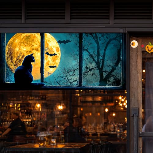 Película adhesiva para ventana con diseño de gato negro Halloween miniatura 2