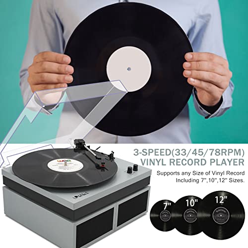 Image of LP&No.1 Record Player with Stereo Bookshelf Speakers, Vintage 3-Speed Belt Drive Turntable, Wireless Input, RCA Output, Auto Stop Function | Blue