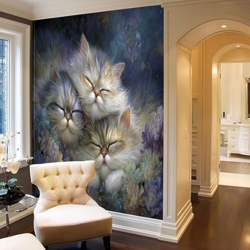 Fresque murale intissée chat beige papier peint de qualité supérieure salon - 4