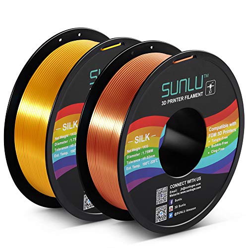 SUNLU Silk PLA Filament 1.75mm, 3D Printer Filament Silk, Silky Shiny Filament PLA for 3D Printers and Pens, 2kg(4.4Lbs)/Spool, Silk RedCopper+LightGold