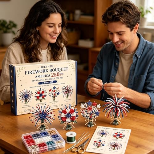 Colección de manualidades con cuentas hechas a mano, ramo de flores patriótico exclusivo 3