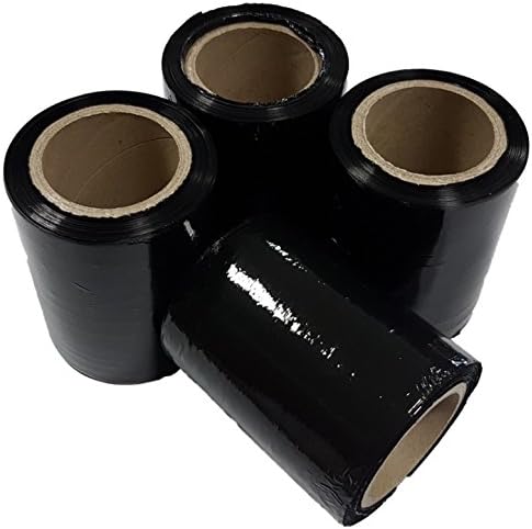 Net4Client 4 Pack Stretch Wrap Rolls Black Inside Diameter 50mm - Parcel Packing Boxes Wrap Cling Film Stretch Rolls Fast Strong Packing Parcel Black Shrink Wrap 100mm 150m 23µm
