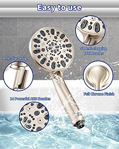 High Pressure Handheld Shower Head Vmasstone 7-Spray Setting Showerhead Kit With 59" Stainless Steel Hose And Adjustable Mount For Showering Enjoyment Even At Low Water Flow (Hm-002 Brushed Nickel) #TOP3