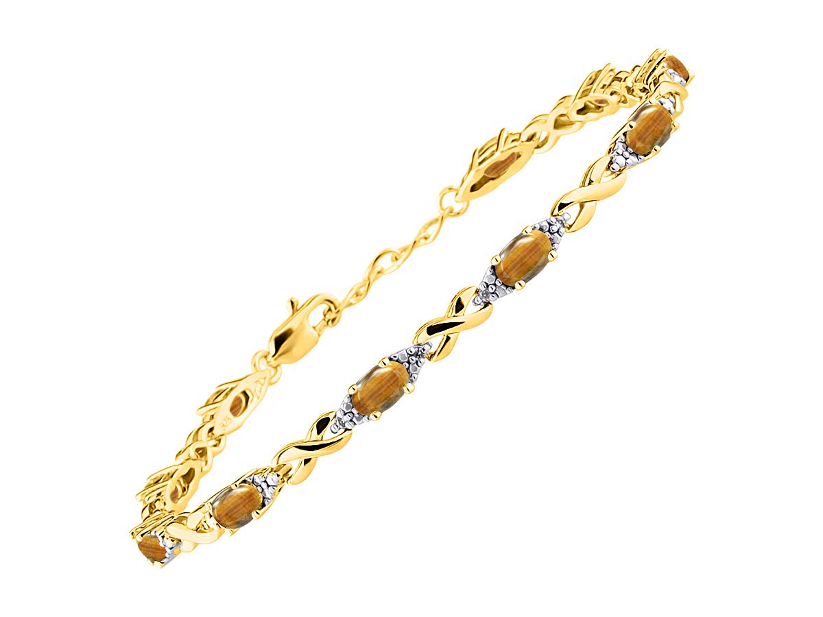 RYLOS Bracelets for Women Yellow Gold Plated Silver XO Hugs &amp; Kisses Tennis Bracelet Gemstone &amp; Genuine Diamonds Adjustable to Fit 7"-8" Wrist, 10 Gorgeous 6X4MM Jewelry for Women Friendship Bracelets