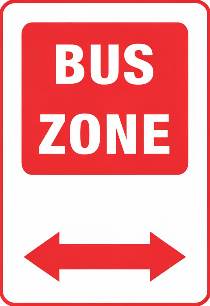 peiyeety Bus Zone Tin Sign 12x8 Inch, Red and White Metal Traffic Sign Wall Decor with Double Arrow, Vintage Street Style Plaque for Home Garage Office Classroom Gift