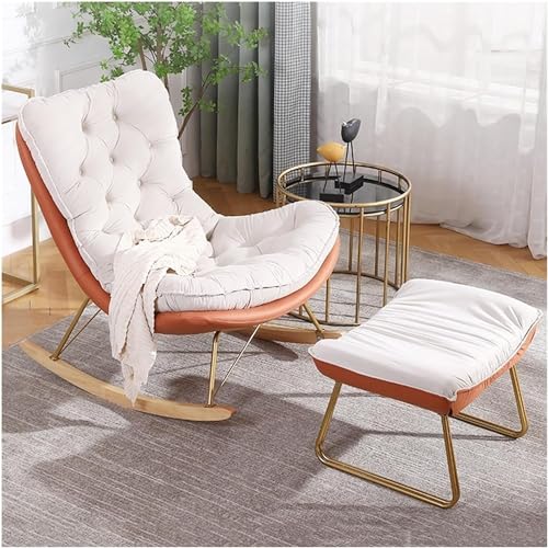 Juego de Mecedora y reposapiés de Ocio, sillón Mecedora para Sala de Estar con Almohada Lumbar y otomana, sillón reclinable, Silla de Lectura para salón de Dormitorio