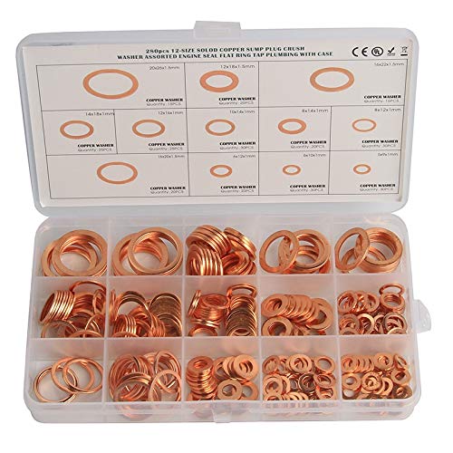 SNOWINSPRING 280Pcs Copper Oil Seal Gasket Set with Flat Gasket Copper