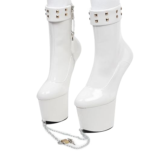 TIKENBST Ballet Heels AbschließBar High Heels Sexy Plateau Heelless Ballet Heels Extrem Superhohe Stiefeletten,White-43