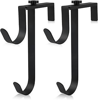 Double Pool Pole Hooks, Adjustable Thickened Panel Rustproof Pool Fence Hooks Metal Double Hooks for Hanging Pool Tool Hooks for Pool Fence, Wall (Black)