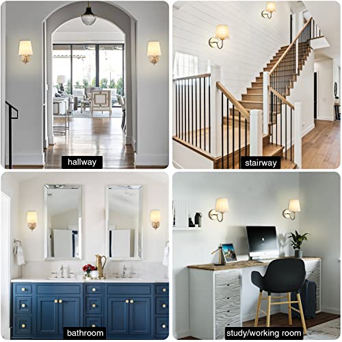Image of LASENCHOO Gold Wall Sconces Set of Two, Modern Sconces Wall Lighting Vintage Wall Light Fixtures with Fabric Lampshade, Bedside Wall Lamps for Bedroom Living Room Hallway Entryway