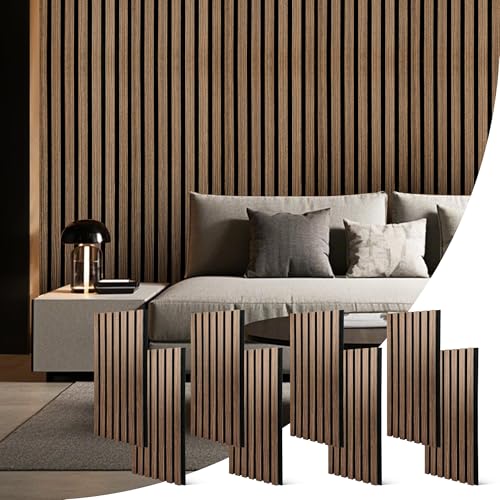 Wood Slat Acoustic Wall Panels  8PC 23.62"x11.22 Sound Dampening Panels with Natural Wood Finish  3D Fluted Decorative Interior Wall Panels for Home, Studio, Office (Walnut)