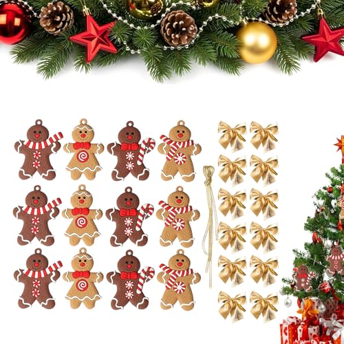 12 Pièces Ornements et Décorations pour Sapin de Noël, Bonhomme Pain d'Epice de Noël, Bonhommes en Pain D'épices Ornements, avec Cordes, pour Cadeaux, pour Décoration d'arbre de Noel et DIY