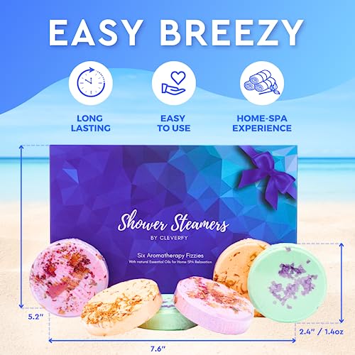 Cleverfy Shower Steamers Aromatherapy - Variety Pack Of 6 Shower Bombs With Essential Oils. Self Care And Relaxation Spa Gifts For Women. Blue Set #TOP1
