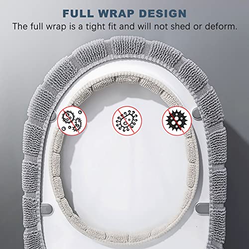 Greyoe Beheizbare Klobrille, Toilettensitzbezug, Toilettensitz, Pack of 4 Waschbarer Toilettensitz, Warmer, Weicher, Dicker Stoff, Elastisches, Warmes Toilettensitzkissen mit Tragegriff – Bild 5