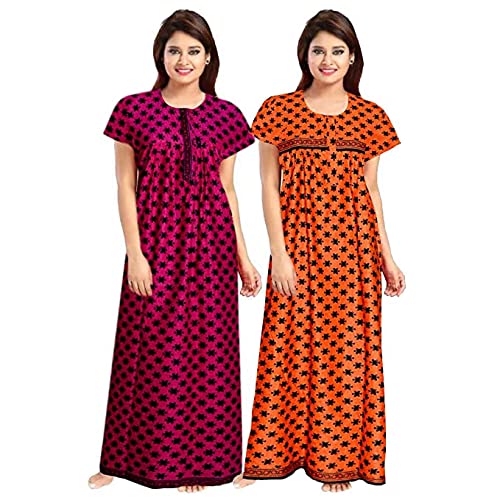 Trust of Deal Women's Jaipuri Printed Soft 100% Cotton Indian full length Nighty For Women with lightweight Nightgowns or sleepwear For Ladies Cotton Nighties XL Night Dress Pack of 2 - Multicolor