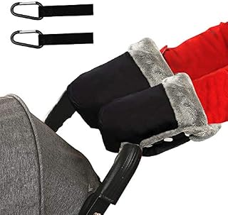 Novelfun Baby Pushchair Fleece Hand Muff Pram Hand Gloves Stroller Warmer Buggy Baby Carriage Waterproof Windproof Anti-Freeze Extra Thick Pram Accessories Baby Stroller Gloves with Pram Hook, Black
