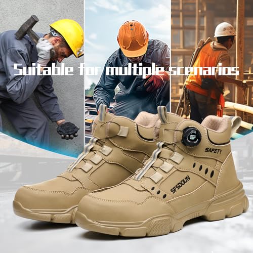 Image of Work Boots for Men,Comfortable Lightweight Steel Toe Boots,Puncture Proof Construction Steel Toe Work Shoes,Mens Indestructible Safety Boots.