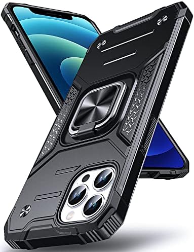DASFOND Designed for iPhone 12/iPhone 12 Pro Case, Military Grade Shockproof Protective Phone Case Cover with Enhanced Metal Ring Kickstand [Support Magnet Mount], Grass Green